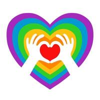 Rainbow heart and heart-shaped hands. LGBTQ community concept vector