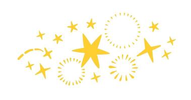 Stars and sparkles ornamental composition. Hand drawn firework. Flat illustration isolated on white. vector