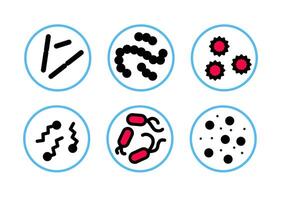 bacterias, microbios y virus en círculos colocar. plano ilustración aislado en un blanco antecedentes. vector