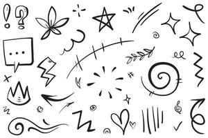 Hand drawn set elements, Abstract arrows, ribbons, hearts, stars, crowns and other elements in a hand drawn style for concept designs. Scribble illustration. vector