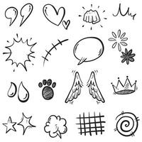 Hand drawn set elements, Abstract arrows, ribbons, hearts, stars, crowns and other elements in a hand drawn style for concept designs. Scribble illustration. vector