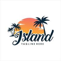 tropical island with palm trees logo design template vector