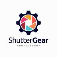 camera shutter gear logo design template vector