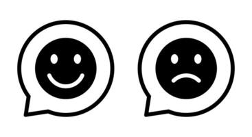 Happy and sad face emoji icon on speech bubble line vector