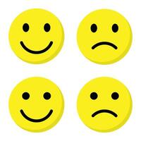 contento y triste cara emoji icono. amarillo emoticon concepto vector
