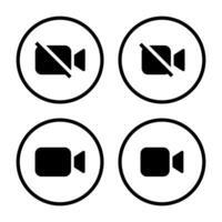 Mute camera icon on circle line. Social media elements vector