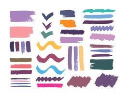 Vibrant paint brush strokes element set. Abstract ink brush design. Grunge lines and color block pack. vector