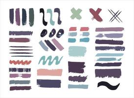 Multicolored paint brush strokes texture design. Grunge and artistic template element set. vector