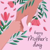 flat design happy mother's day illustration with hands and flowers vector