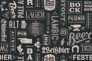 Seamless pattern with types of beer and hand drawn lettering vector