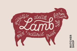 Poster with red lamb silhouette. Lettering vector