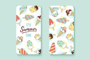 Template phone case with icecream and text Summer vector