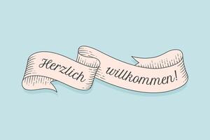 Herzlich Wllkommen, old school vintage ribbon vector