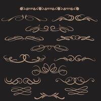 Set of gold decorative elements for book decoration, holidays and wedding decor vector