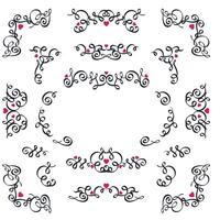 Hand drawn text dividers vintage ornaments collection. Vintage borders and wedding laurels. vector