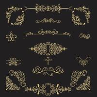 set of floral calligraphic elements, dividers and rose ornaments for page decoration and frame design. Decorative silhouette for wedding cards and invitations. Vintage flowers and leaves vector