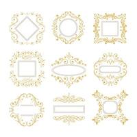 Damask ornamental frames. Antique baroque floral golden border frames isolated vecto illustration set. Decorative damask vintage frames vector