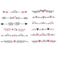 Decorative dividers. Heart, line, swirl, arrow elements for decoration vector