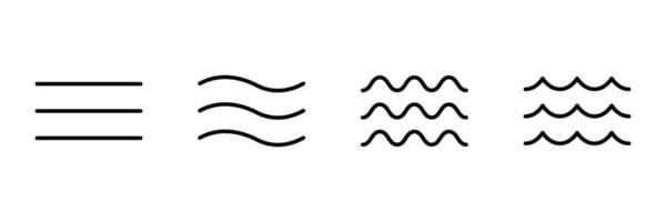 agua ola, línea icono colocar. mar, río, océano, nadando piscina símbolo. calma, todavía y áspero agua. ondulado elemento. contorno ilustración vector