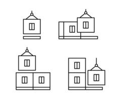 Modular house construction, line icon set. Building home from prefabricated panels. Modern prefab fast technology in building and architecture. Property, real estate. Editable stroke outline vector