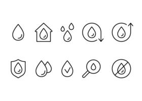 Water drop, line icon set. Research, safe clean water. Editable stroke. outline illustration vector