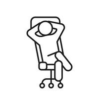 Person relax on work chair, line icon. Man rest on workplace, calm on chair. Lazy tired person, break time. illustration vector