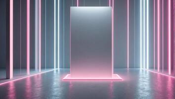 Minimal product backdrop neon light white wall for product presentation 3D rendering photo