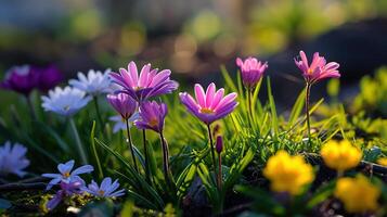 There is a vibrant assortment of flowers, including lantanas, planted in the garden photo