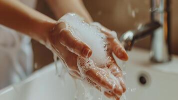 beautiful little boy washing his hands photo