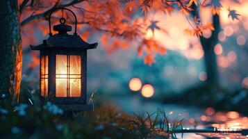 Chinese glowing lantern with red flames inside photo