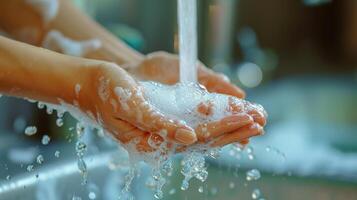 beautiful little boy washing his hands photo