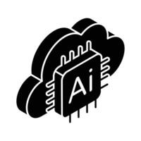 Microprocessor with cloud, concept isometric icon of cloud technology, ai cloud vector