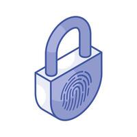 Editable isometric icon of fingerprint lock, smart authentication vector