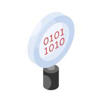 Binary code under magnifier, icon of binary search, code exploration vector