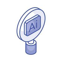 Artificial intelligence searching icon design, isometric vector