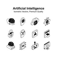 Get this amazing isometric icons set of artificial intelligence, ready to use vector