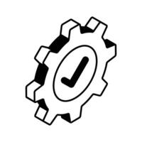 Tick inside cogwheel, concept isometric icon of verified settings vector