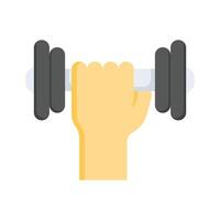 Hand holding dumbbell, concept icon of workout, trendy flat vector