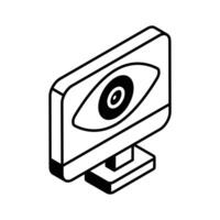 Eye inside monitor denoting concept isometric icon of monitoring vector