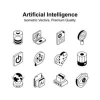 Premium isometric icons set of artificial intelligence, ready to use s vector