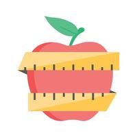 manzana con pulgadas cinta demostración plano concepto icono de dieta, salud dieta vector