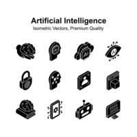 Get this amazing isometric icons set of artificial intelligence, ready to use vector