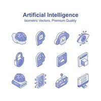 Get this amazing isometric icons set of artificial intelligence, ready to use vector