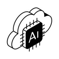 Microprocessor with cloud, concept isometric icon of cloud technology, ai cloud vector