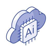 Microprocessor with cloud, concept isometric icon of cloud technology, ai cloud vector