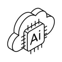 Microprocessor with cloud, concept isometric icon of cloud technology, ai cloud vector