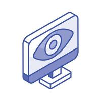 Eye inside monitor denoting concept isometric icon of monitoring vector