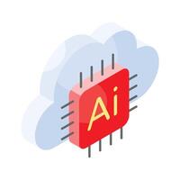 Microprocessor with cloud, concept isometric icon of cloud technology, ai cloud vector