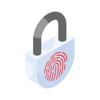 Editable isometric icon of fingerprint lock, smart authentication vector