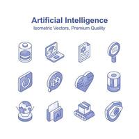 Premium isometric icons set of artificial intelligence, ready to use s vector